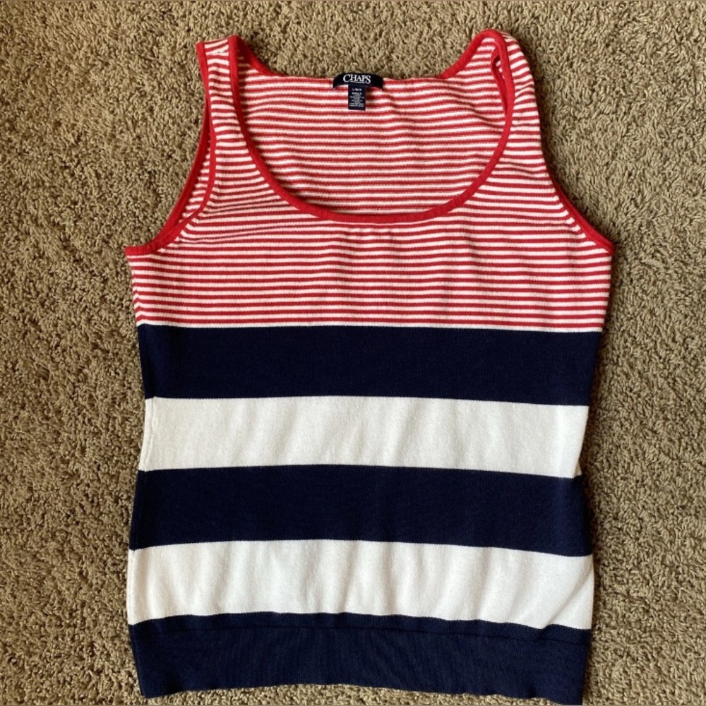 Chaps tank top sweater women’s Large sleeveless knit top red white blue Stripes